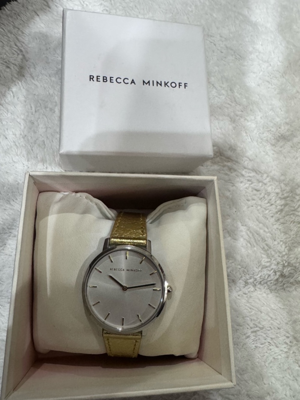 Rebecca Minkoff Metallic Gold Strap Silver Dial Watch
